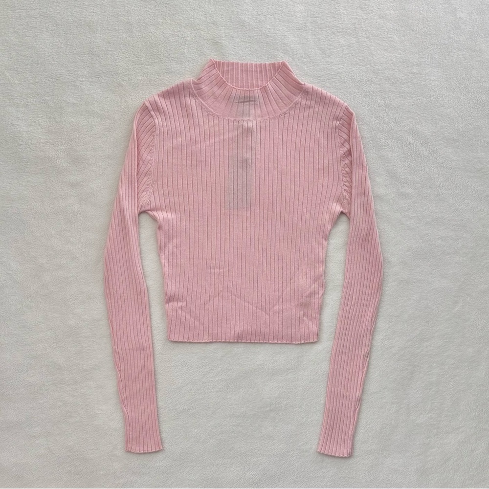Streetwear Society Pink Ribbed Mock Neck Longsleeve Top NWT